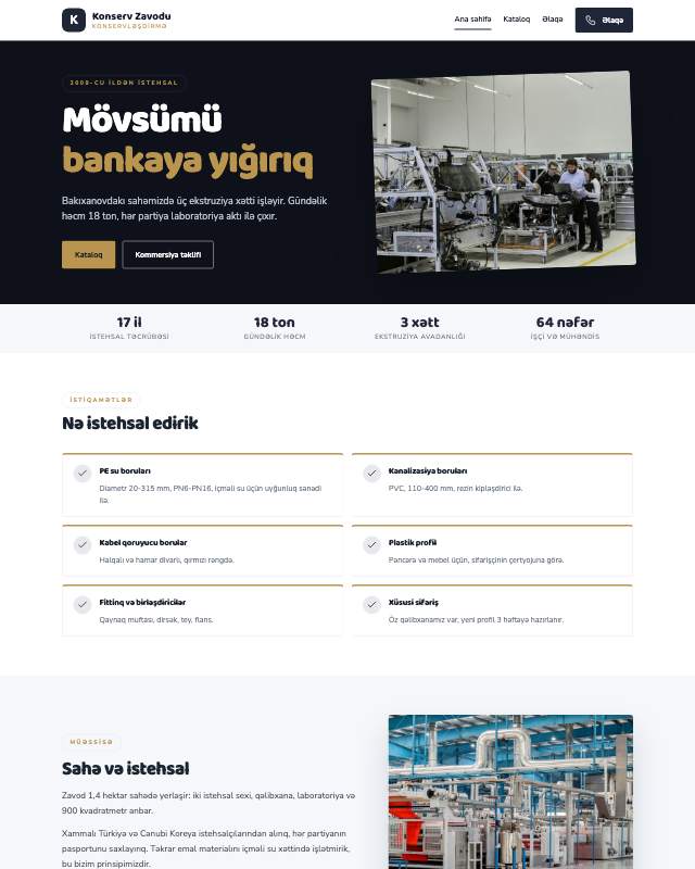 Konserv zavodu üçün veb sayt şablonunun ekran görüntüsü