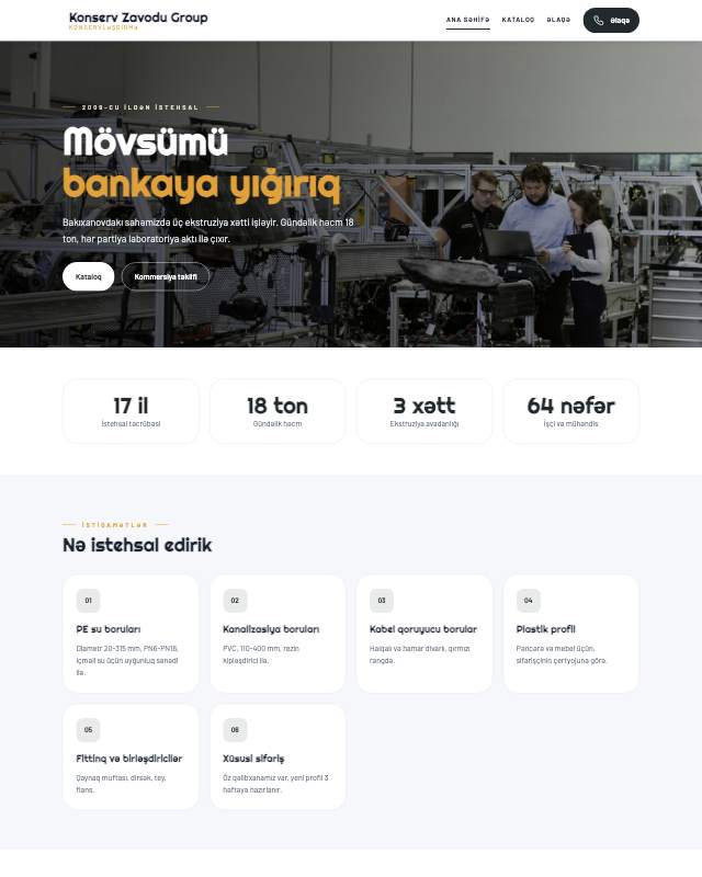 Konserv zavodu · Kart veb sayt şablonunun ekran görüntüsü