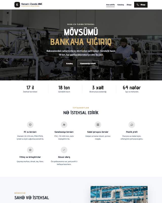 Konserv zavodu · Premium veb sayt şablonunun ekran görüntüsü