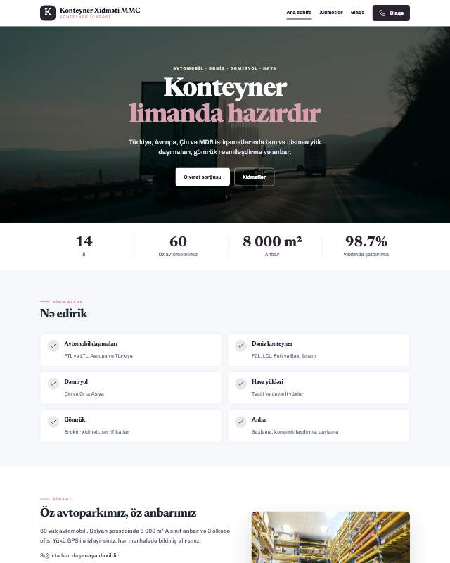 Konteyner xidməti · Jurnal veb sayt şablonunun ekran görüntüsü