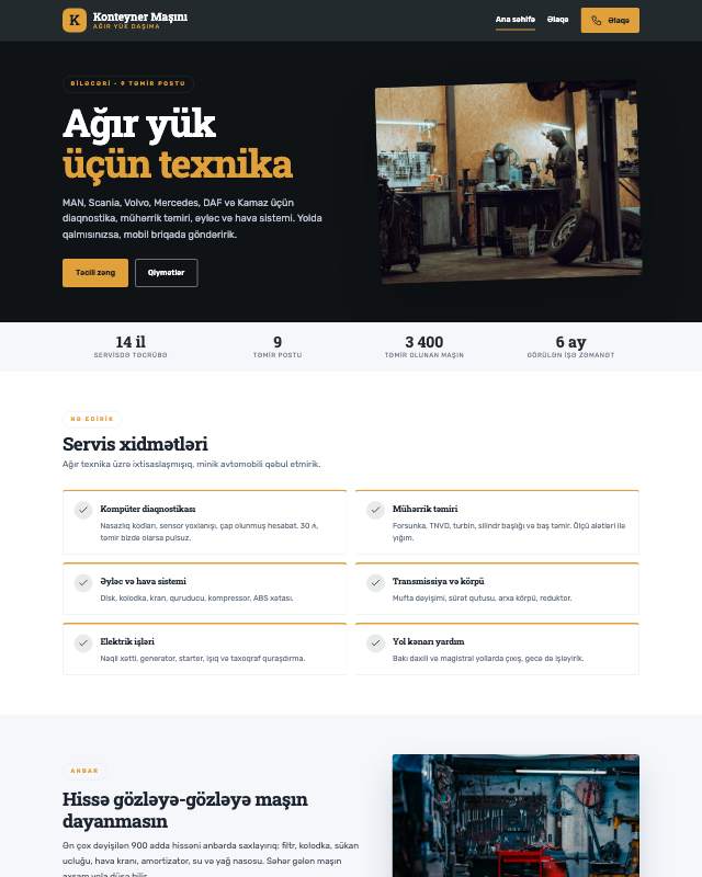 Ağır yük daşınması sayt dizaynının ekran görüntüsü
