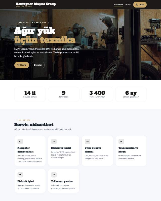 Ağır yük daşınması · Premium sayt dizaynının ekran görüntüsü