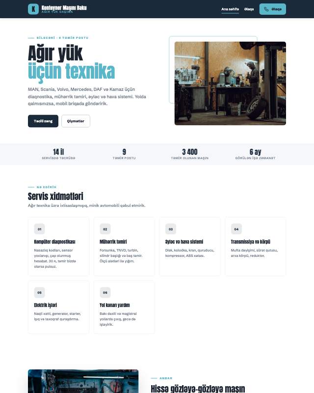 Ağır yük daşınması · Geniş sayt dizaynının ekran görüntüsü