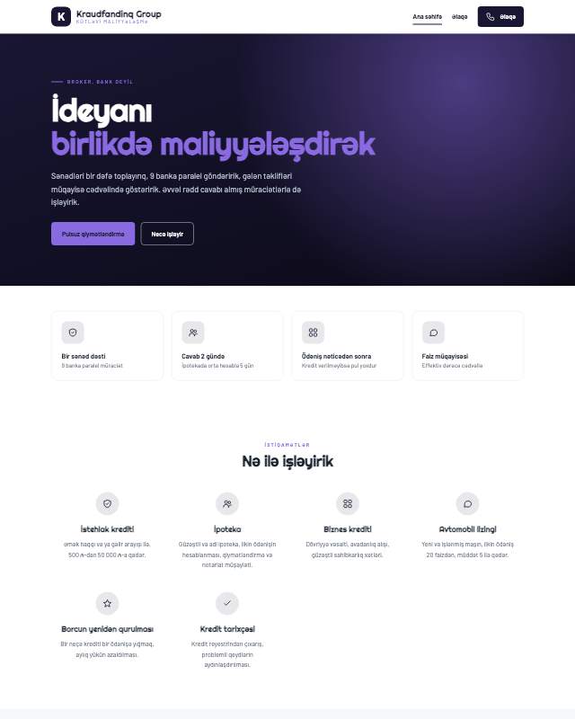 Kraudfandinq platforması · Gradient veb sayt şablonunun ekran görüntüsü