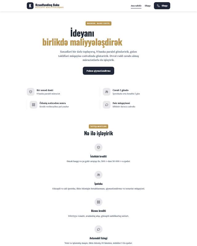 Kraudfandinq platforması · Klassik veb sayt şablonunun ekran görüntüsü