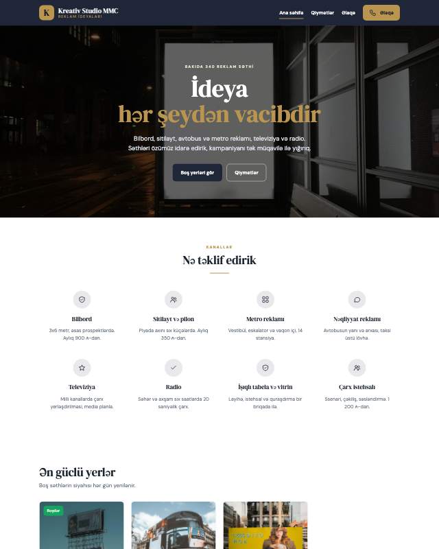 Kreativ studiya · Klassik sayt dizaynının ekran görüntüsü