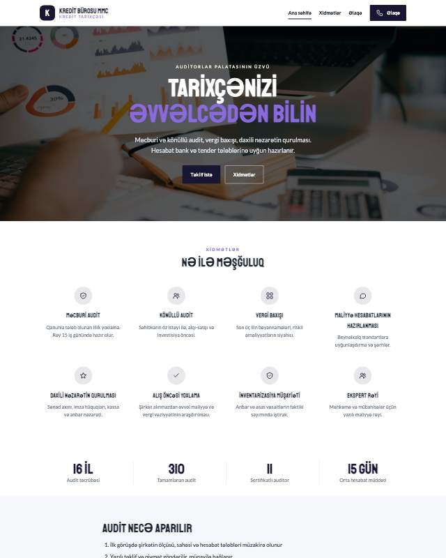 Kredit tarixçəsi · Gradient veb sayt şablonunun ekran görüntüsü