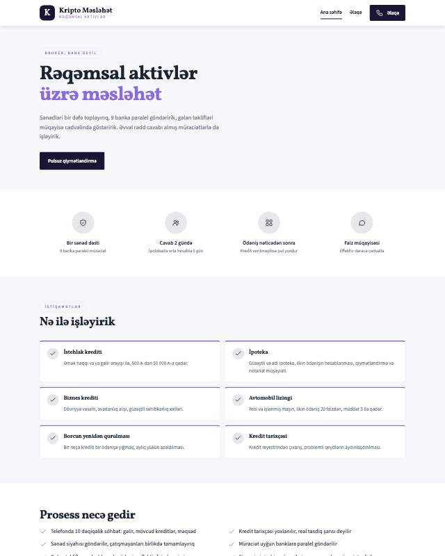 Kripto məsləhətçisi üçün veb sayt şablonunun ekran görüntüsü