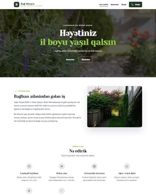 Landşaft dizayn · Bağ sayt dizaynının ekran görüntüsü