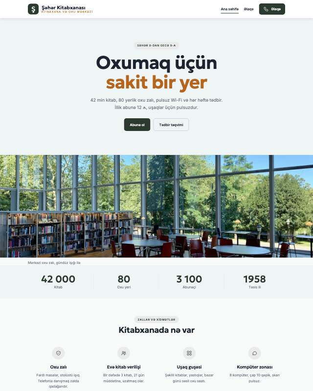 Kitabxana sayt dizaynının ekran görüntüsü