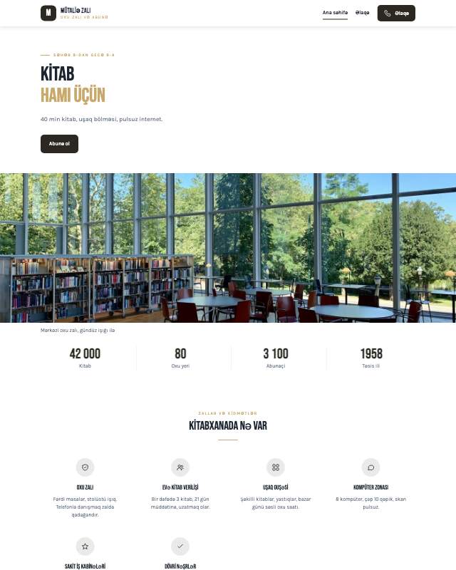 Kitabxana · Oxu sayt dizaynının ekran görüntüsü