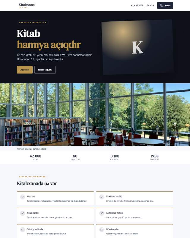 Kitabxana · Klassik sayt dizaynının ekran görüntüsü