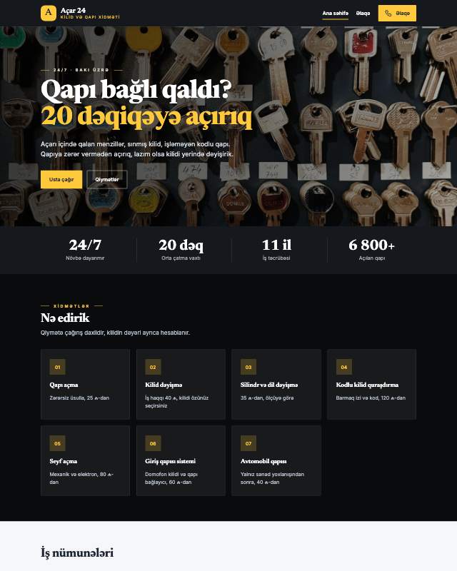 Açar ustası sayt dizaynının ekran görüntüsü