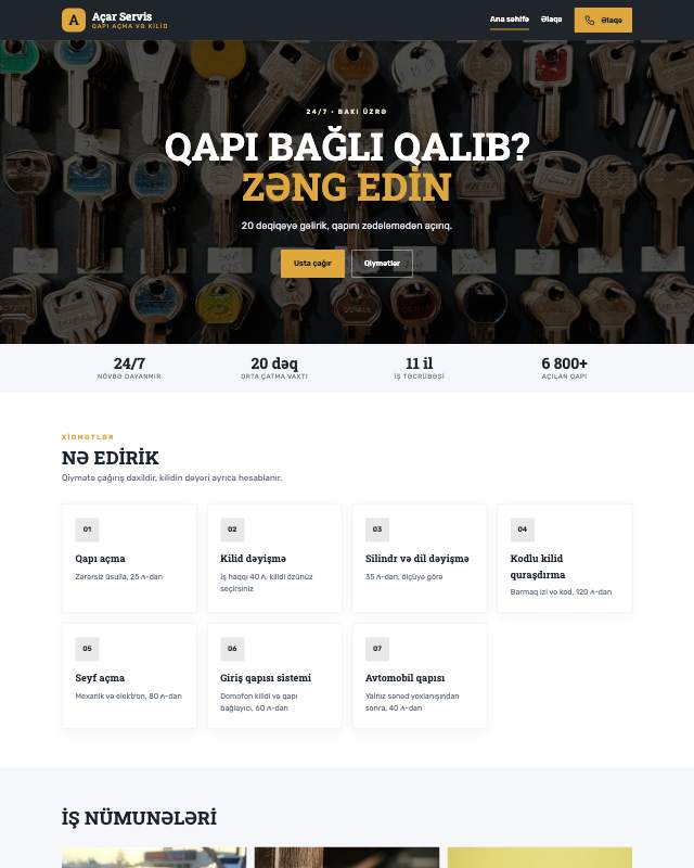 Açar ustası · 24 saat sayt dizaynının ekran görüntüsü