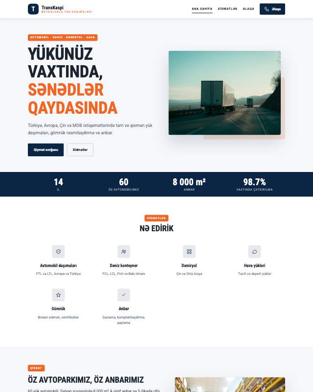 Logistika sayt dizaynının ekran görüntüsü