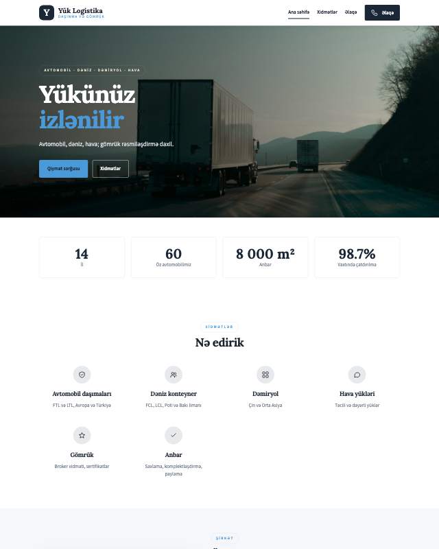 Logistika · Marşrut sayt dizaynının ekran görüntüsü