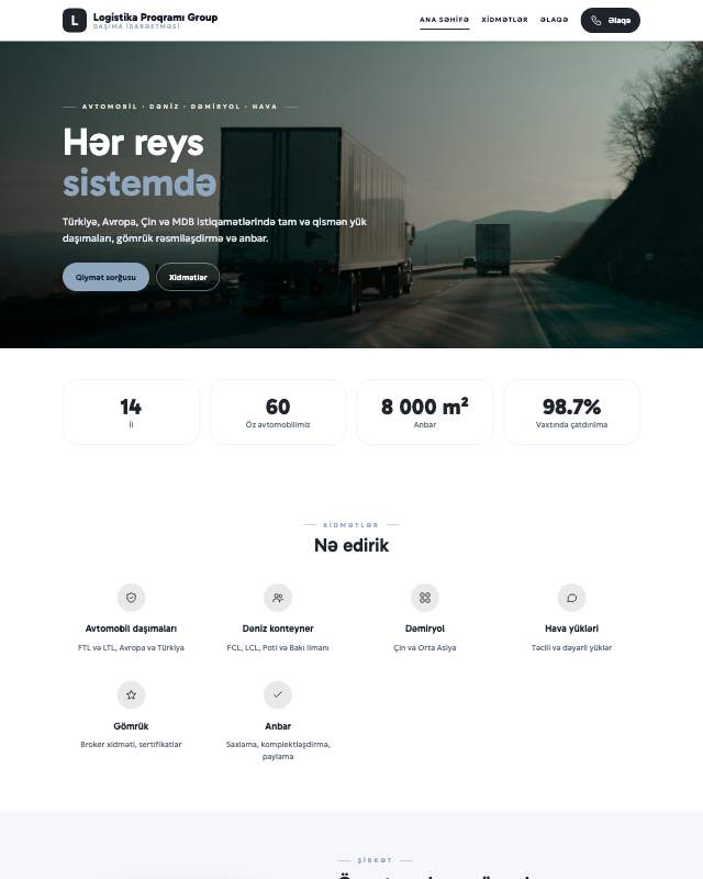 Logistika proqramı · Studiya sayt dizaynının ekran görüntüsü