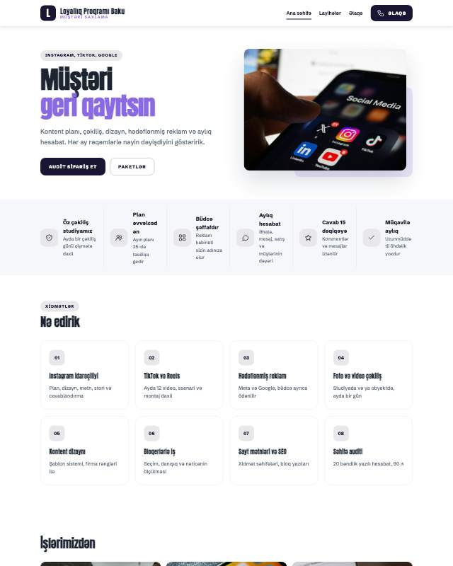 Loyallıq proqramları · Gradient sayt dizaynının ekran görüntüsü