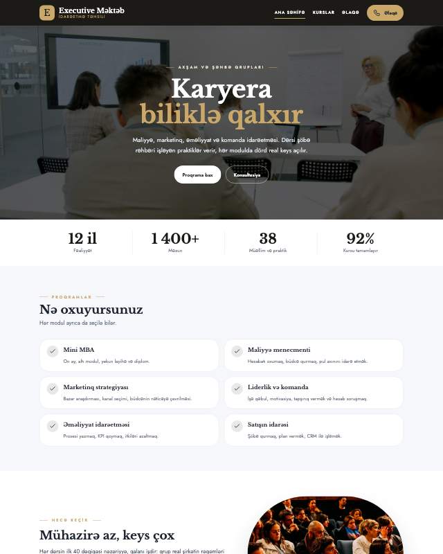 Biznes məktəbi · Premium veb sayt şablonunun ekran görüntüsü