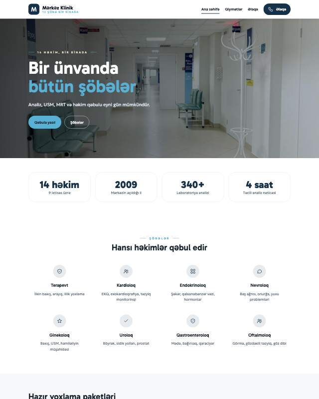 Çoxprofilli tibb mərkəzi üçün veb sayt şablonu «Geniş»: ekran görüntüsü