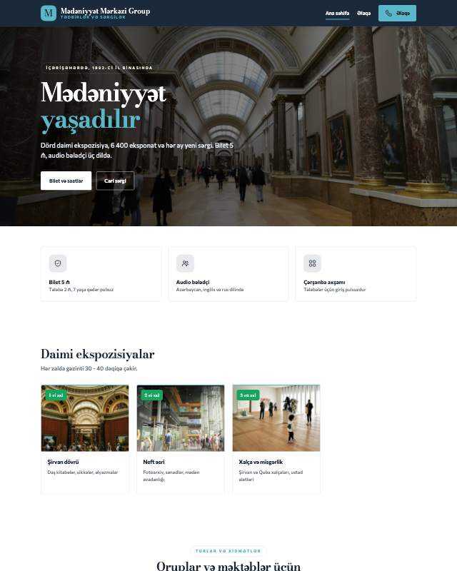 Mədəniyyət mərkəzi · Geniş veb sayt şablonunun ekran görüntüsü