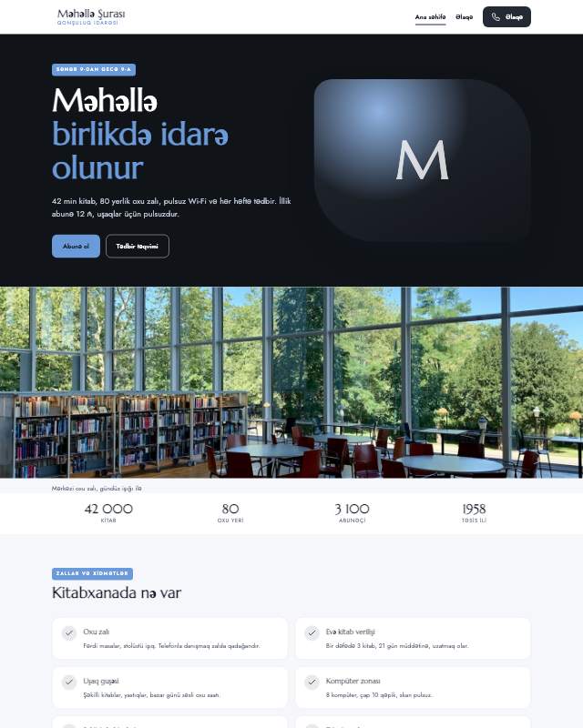 Məhəllə şurası üçün veb sayt şablonunun ekran görüntüsü