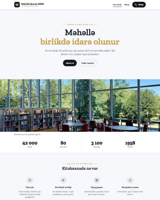Məhəllə şurası · Tünd veb sayt şablonunun ekran görüntüsü
