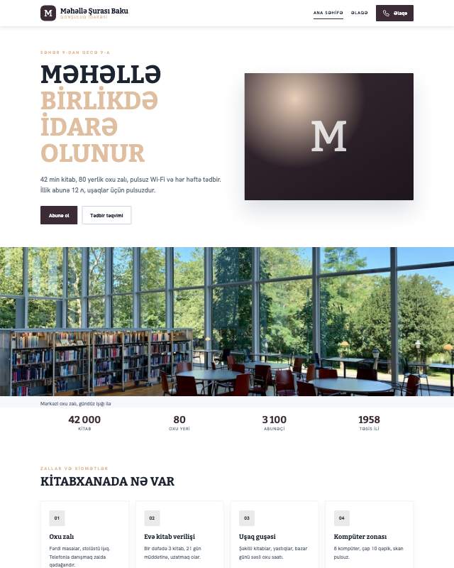 Məhəllə şurası · Zərif veb sayt şablonunun ekran görüntüsü