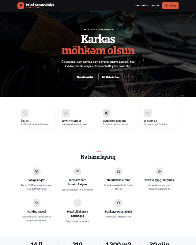 Metal konstruksiya · Kontrast veb sayt şablonunun ekran görüntüsü