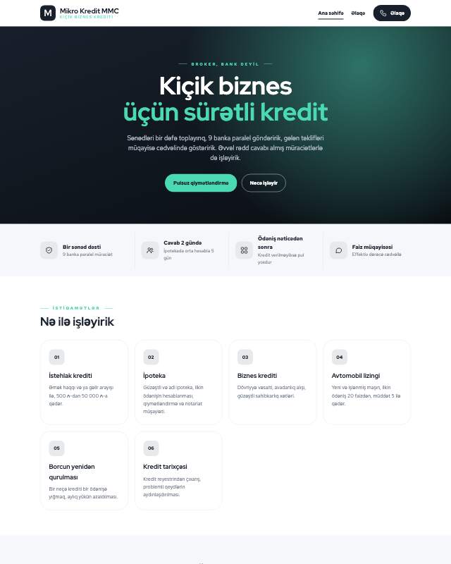 Mikrokredit · Modern veb sayt şablonunun ekran görüntüsü