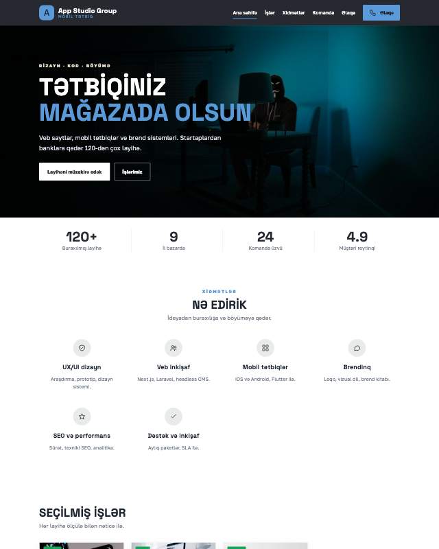 Mobil tətbiq studiyası üçün veb sayt şablonu «Minimal»: ekran görüntüsü