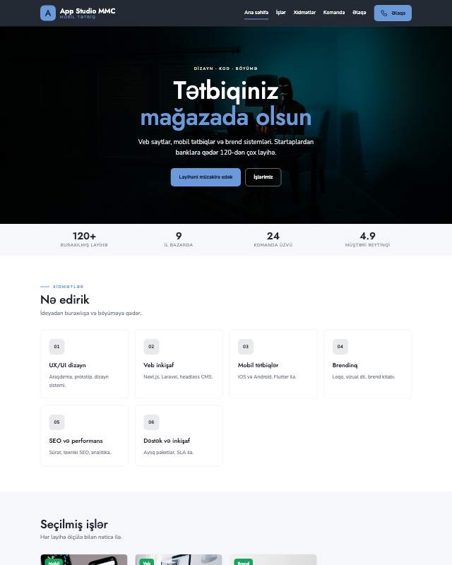 Mobil tətbiq studiyası · Sadə sayt dizaynının ekran görüntüsü