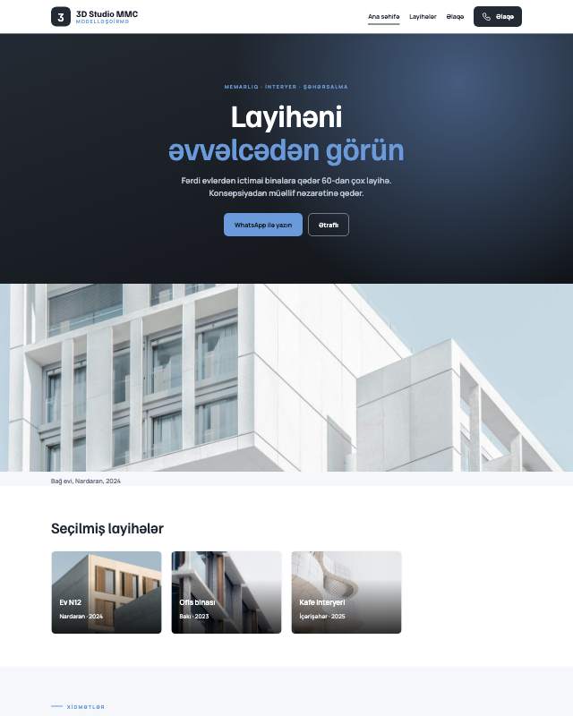 3D modelləşdirmə · Sadə sayt dizaynının ekran görüntüsü