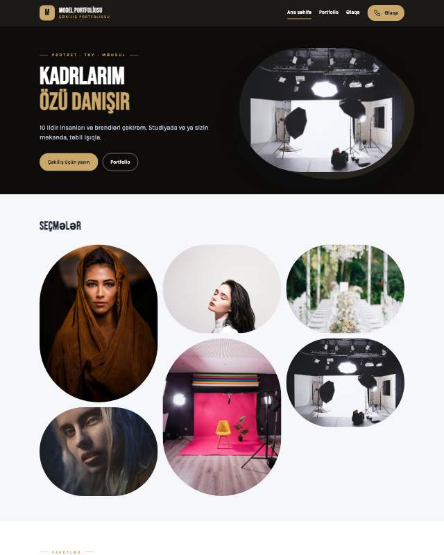 Model portfoliosu sayt dizaynının ekran görüntüsü