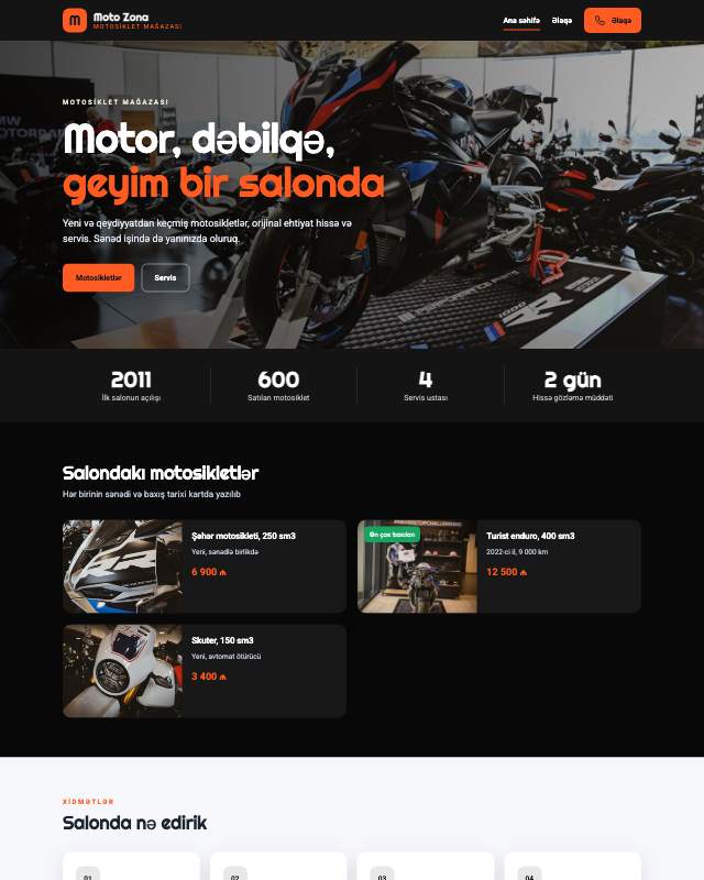 Motosiklet mağazası üçün veb sayt şablonunun ekran görüntüsü