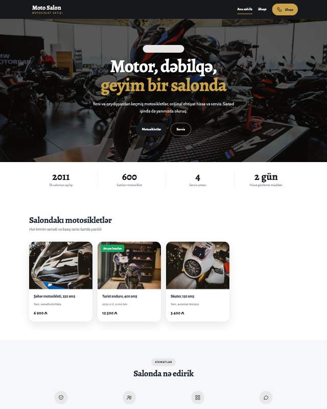 Motosiklet · Tünd veb sayt şablonunun ekran görüntüsü