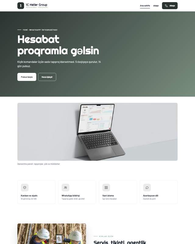 Mühasibat proqramı üçün veb sayt şablonu «Sakit»: ekran görüntüsü