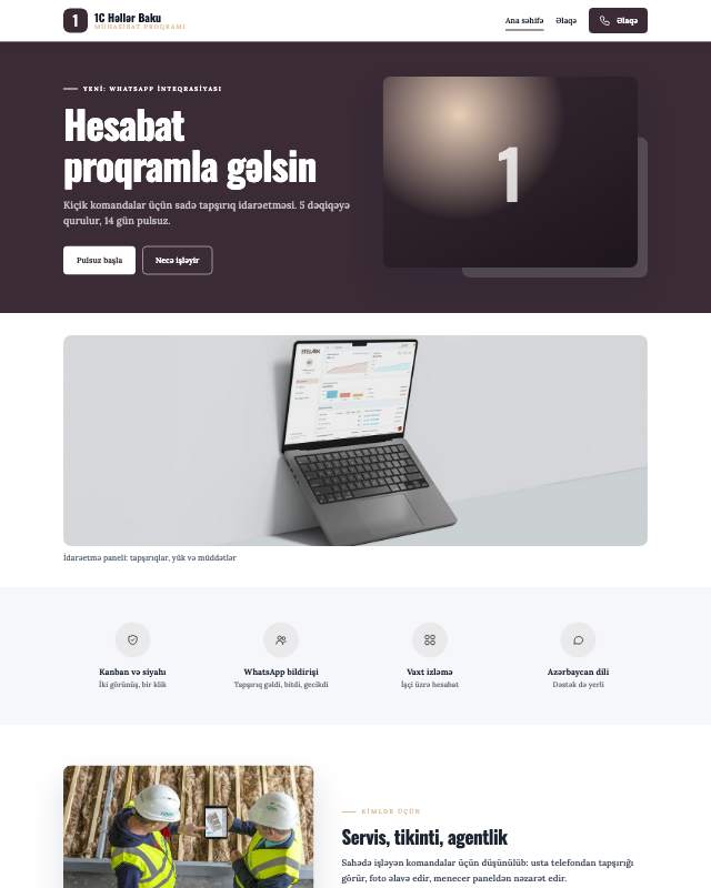 Mühasibat proqramı · Zərif sayt dizaynının ekran görüntüsü