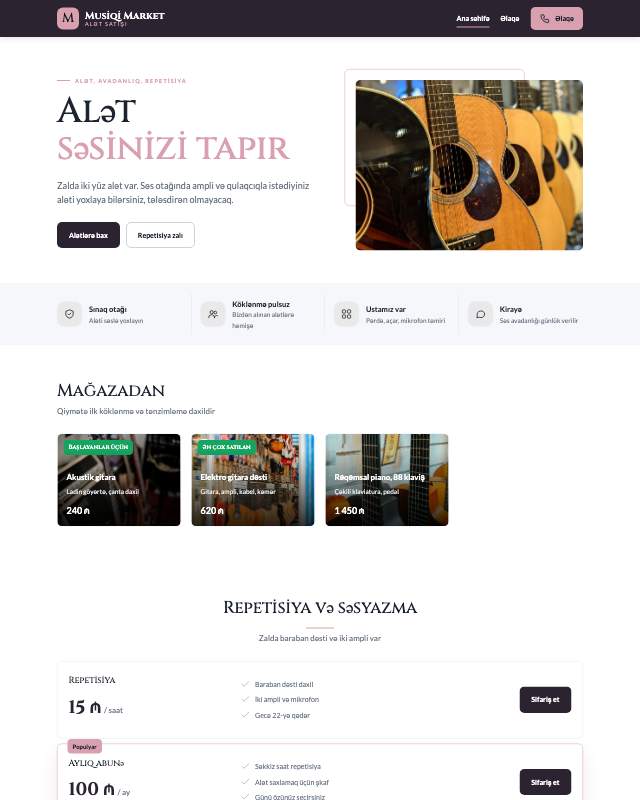 Musiqi alətləri · Jurnal veb sayt şablonunun ekran görüntüsü