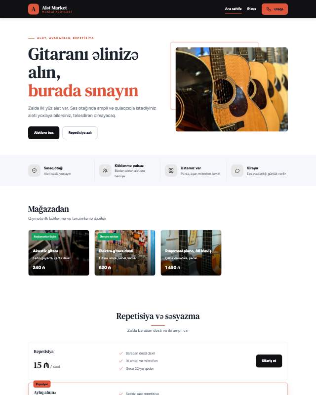 Musiqi alətləri · Kontrast veb sayt şablonunun ekran görüntüsü