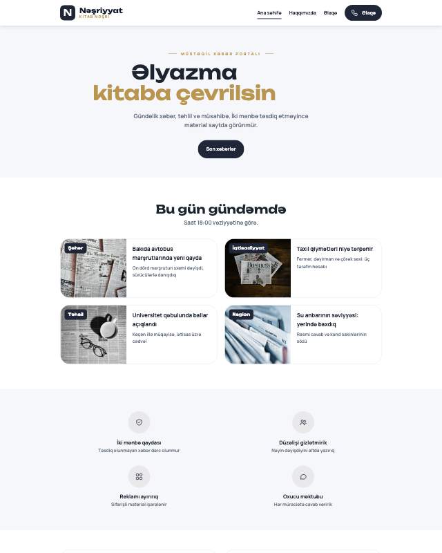 Nəşriyyat sayt dizaynının ekran görüntüsü