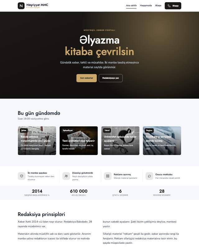 Nəşriyyat · Premium sayt dizaynının ekran görüntüsü