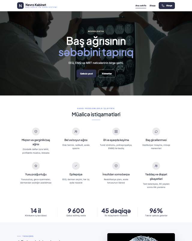 Nevroloq · Diqqət sayt dizaynının ekran görüntüsü