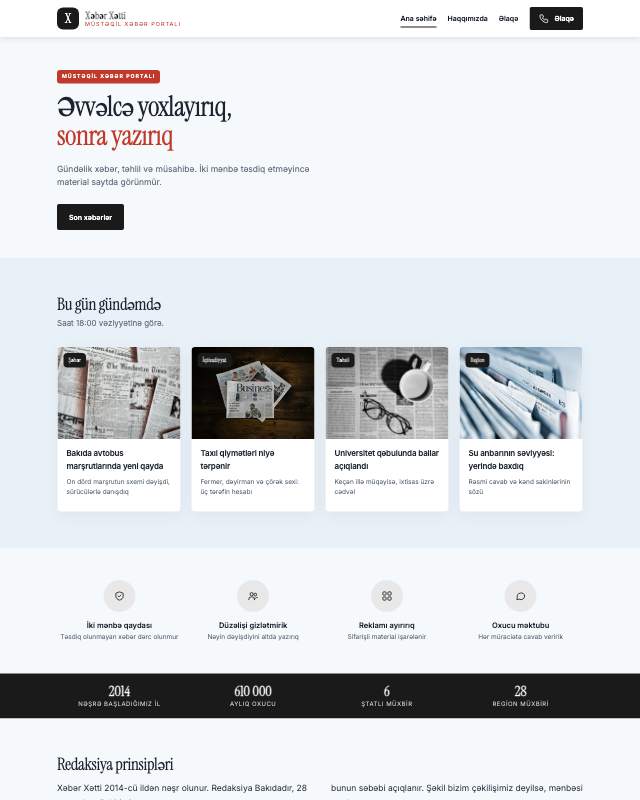 Xəbər portalı sayt dizaynının ekran görüntüsü