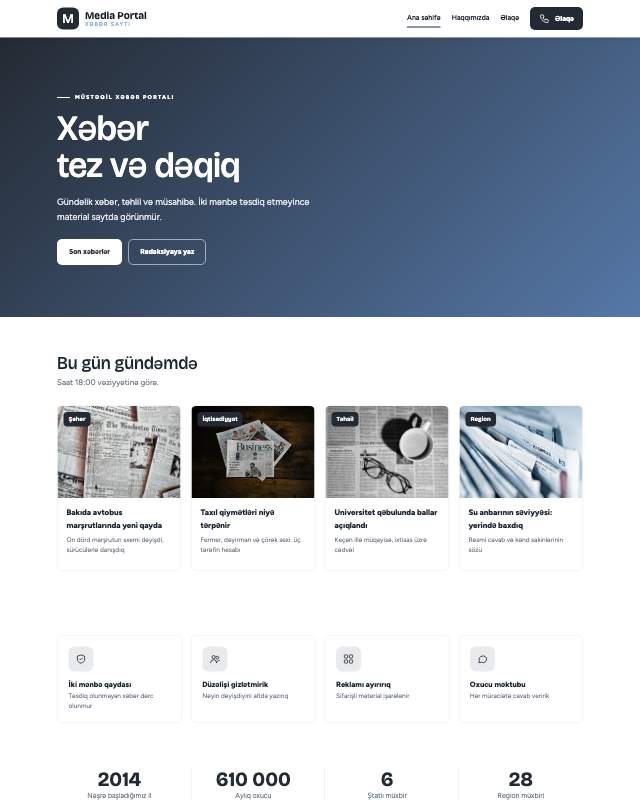 Xəbər portalı · Sadə sayt dizaynının ekran görüntüsü