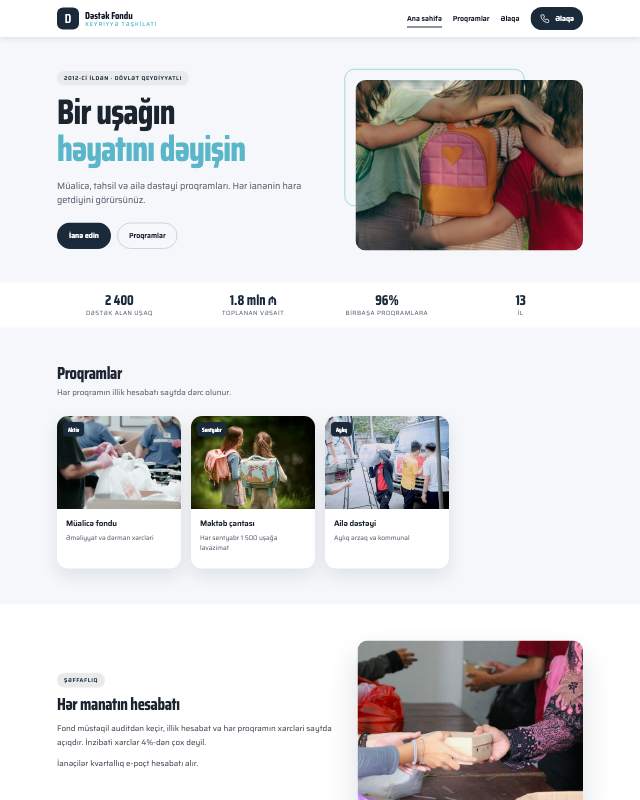Xeyriyyə fondu · Geniş veb sayt şablonunun ekran görüntüsü