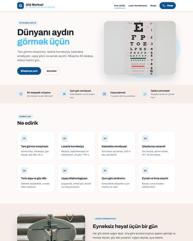 Göz klinikası sayt dizaynının ekran görüntüsü