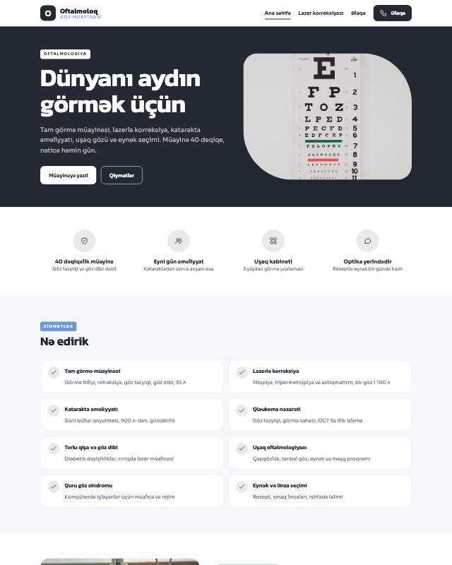 Göz klinikası · Sadə veb sayt şablonunun ekran görüntüsü