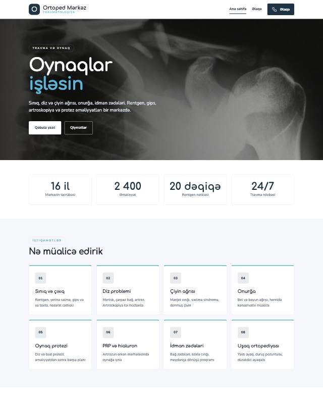Ortoped-travmatoloq · Təmiz veb sayt şablonunun ekran görüntüsü