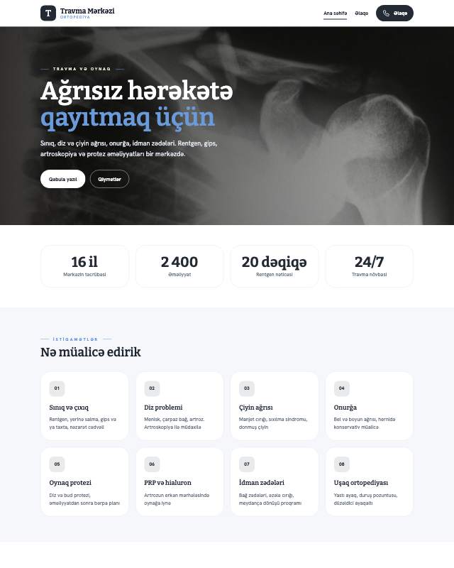 Ortoped və travmatoloq üçün veb sayt şablonu «Sadə»: ekran görüntüsü